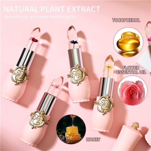 6 Pcs/Set Flower Jelly Lipstick Set Temperature Change Moisturizer Long Lasting - Picture 5 of 7